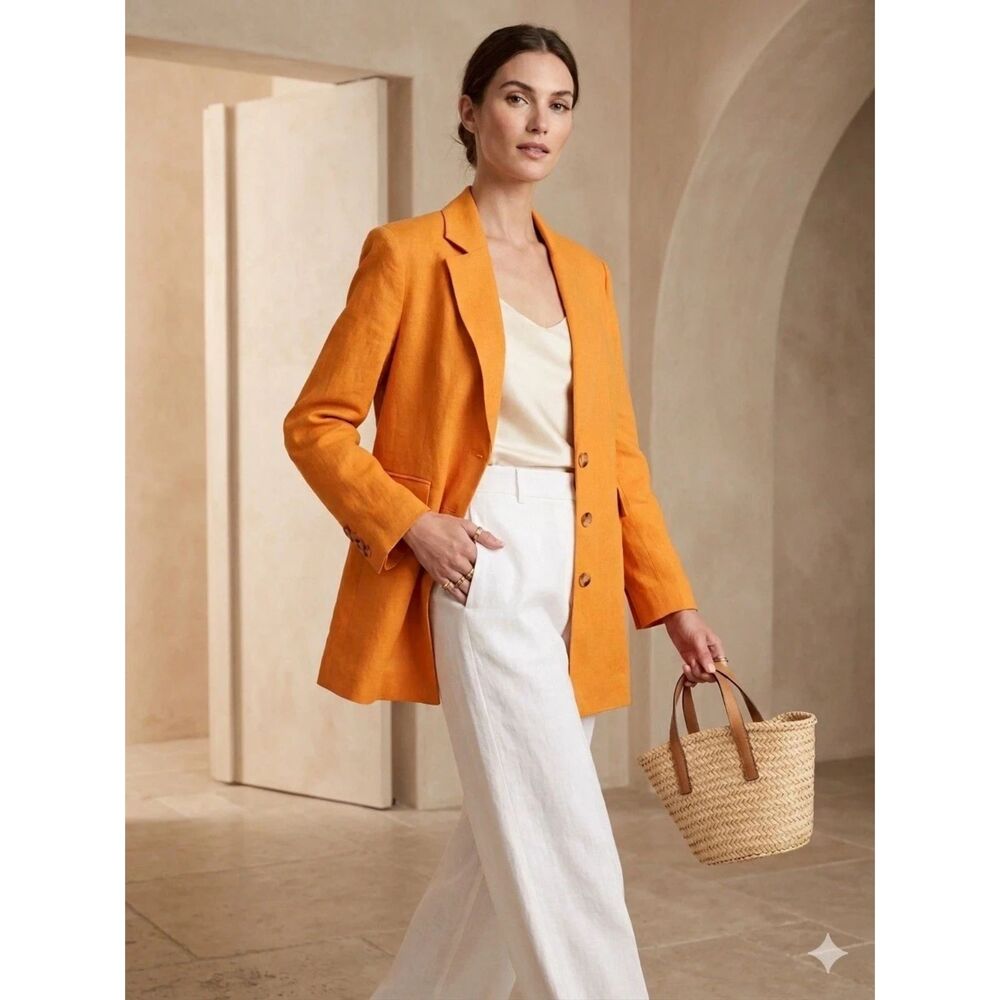 Walter Baker Jacket Womens M Kira Linen Oversized Long Blazer Yellow Preppy New